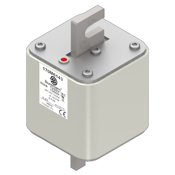 Bussmann. Предохранитель, высокая скорость, 550 A, AC 1250 V, size 3, 76 x 90 x 139 мм, aR, DIN, IEC, одинарный индикатор - 170M6143