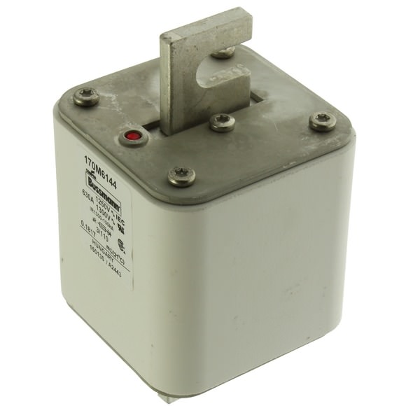Bussmann. Предохранитель, высокая скорость, 630 A, AC 1250 V, size 3, 76 x 90 x 139 мм, aR, DIN, IEC, одинарный индикатор - 170M6144
