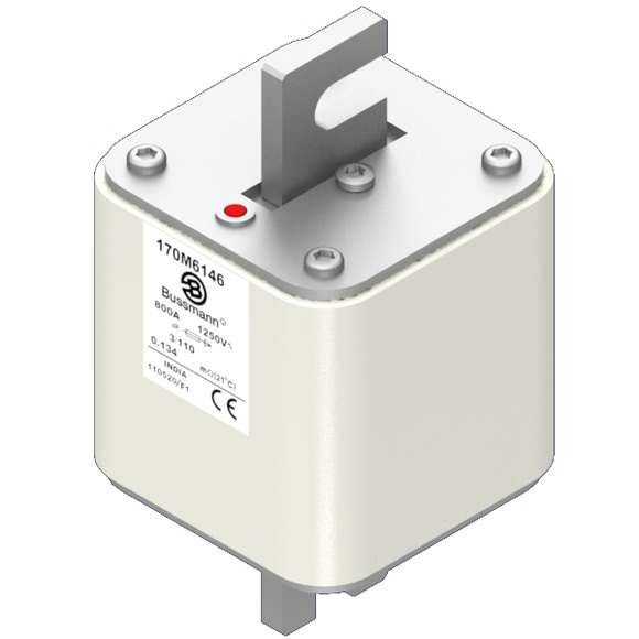 Bussmann. Предохранитель, высокая скорость, 800 A, AC 1250 V, size 3, 76 x 90 x 139 мм, aR, DIN, IEC, одинарный индикатор - 170M6146