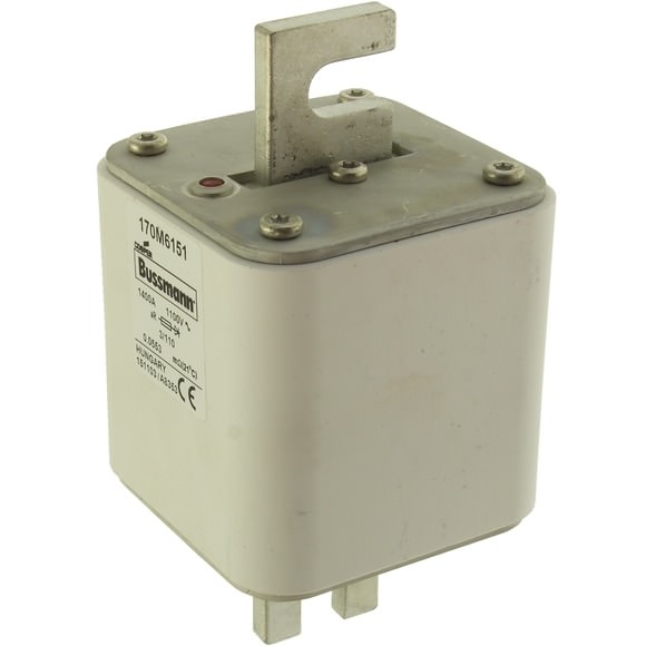 Bussmann. Предохранитель, высокая скорость, 1400 A, AC 1100 V, size 3, 76 x 90 x 139 мм, aR, DIN, IEC, одинарный индикатор - 170M6151