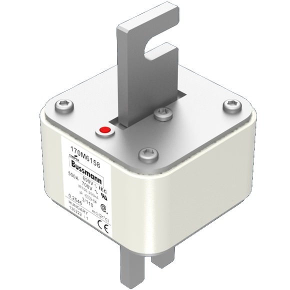 Bussmann. Предохранитель, высокая скорость, 500 A, AC 690 V, DIN 3, 76 x 90 x 139 мм, aR, DIN, IEC, одинарный индикатор - 170M6158
