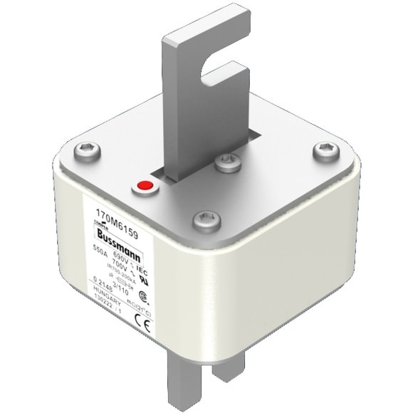 Bussmann. Предохранитель, высокая скорость, 550 A, AC 690 V, DIN 3, 76 x 90 x 139 мм, aR, DIN, IEC, одинарный индикатор - 170M6159