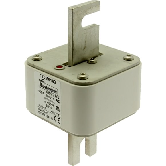 Bussmann. Предохранитель, высокая скорость, 900 A, AC 690 V, DIN 3, 76 x 90 x 139 мм, aR, DIN, IEC, одинарный индикатор - 170M6163