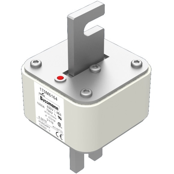 Bussmann. Предохранитель, высокая скорость, 1000 A, AC 690 V, DIN 3, 76 x 90 x 139 мм, aR, DIN, IEC, одинарный индикатор - 170M6164