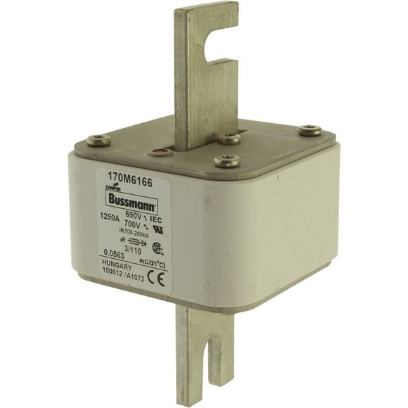 Bussmann. Предохранитель, высокая скорость, 1250 A, AC 690 V, DIN 3, 76 x 90 x 139 мм, aR, DIN, IEC, одинарный индикатор - 170M6166