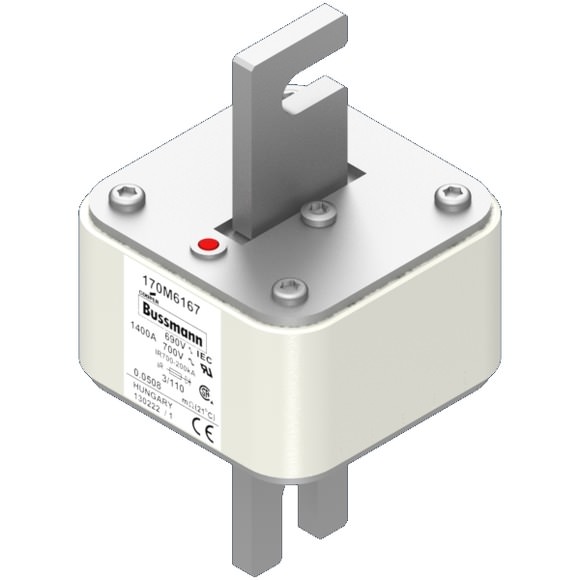 Bussmann. Предохранитель, высокая скорость, 1500 A, AC 690 V, DIN 3, 76 x 90 x 139 мм, aR, DIN, IEC, одинарный индикатор - 170M6168