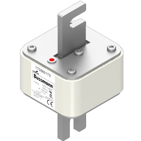 Bussmann. Предохранитель, высокая скорость, 1800 A, AC 600 V, DIN 3, 76 x 90 x 139 мм, aR, DIN, IEC, одинарный индикатор - 170M6170