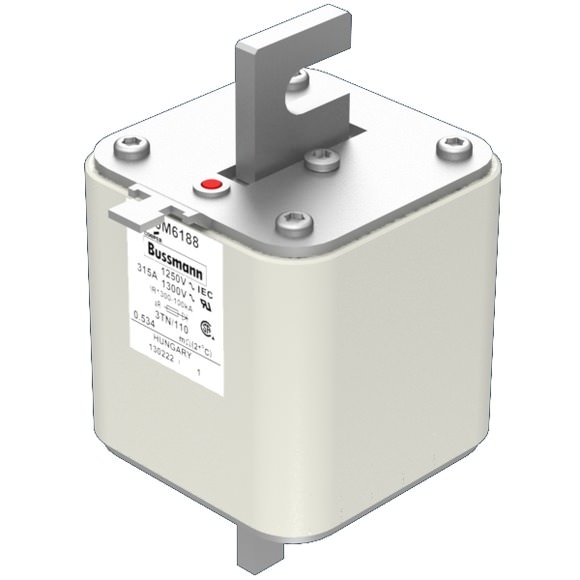 Bussmann. Предохранитель, высокая скорость, 315 A, AC 1250 V, size 3, 76 x 90 x 139 мм, aR, DIN, IEC, одинарный индикатор - 170M6188