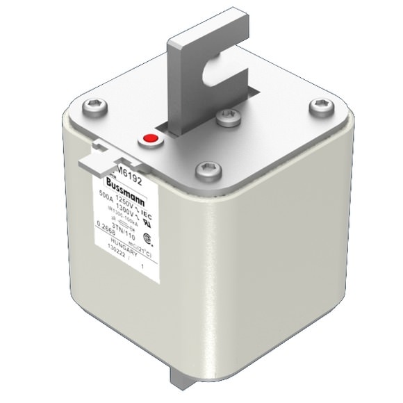 Bussmann. Предохранитель, высокая скорость, 500 A, AC 1250 V, size 3, 76 x 90 x 139 мм, aR, DIN, IEC, одинарный индикатор - 170M6192