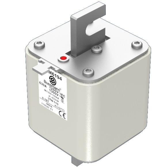 Bussmann. Предохранитель, высокая скорость, 630 A, AC 1250 V, size 3, 76 x 90 x 139 мм, aR, DIN, IEC, одинарный индикатор - 170M6194