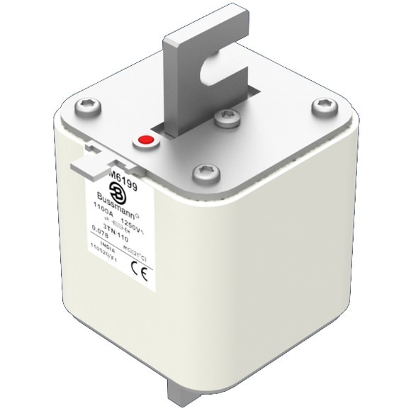 Bussmann. Предохранитель, высокая скорость, 1100 A, AC 1250 V, size 3, 76 x 90 x 139 мм, aR, DIN, IEC, одинарный индикатор - 170M6199