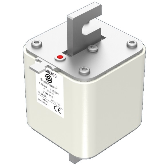 Bussmann. Предохранитель, высокая скорость, 1250 A, AC 1100 V, size 3, 76 x 90 x 139 мм, aR, DIN, IEC, одинарный индикатор - 170M6200