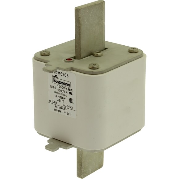 Bussmann. Предохранитель, высокая скорость, 800 A, AC 1250 V, size 3, 76 x 76 x 150 мм, aR, IEC, одинарный индикатор - 170M6203