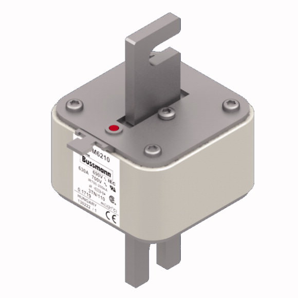 Bussmann. Предохранитель, высокая скорость, 630 A, AC 690 V, DIN 3, 76 x 90 x 139 mm, aR, DIN, IEC, single indicator - 170M6210