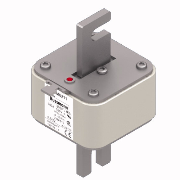Bussmann. Предохранитель, высокая скорость, 700 A, AC 690 V, DIN 3, 76 x 90 x 139 mm, aR, DIN, IEC, single indicator - 170M6211