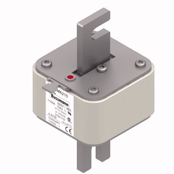 Bussmann. Предохранитель, высокая скорость, 1100 A, AC 690 V, DIN 3, 76 x 90 x 139 mm, aR, DIN, IEC, single indicator - 170M6215