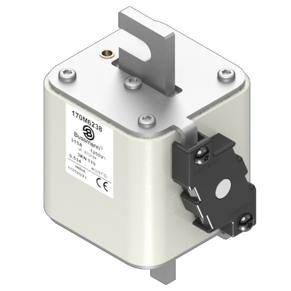 Bussmann. Предохранитель, высокая скорость, 315 A, AC 1250 V, size 3, 76 x 92 x 139 мм, aR, DIN, IEC, одинарный индикатор - 170M6238