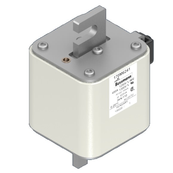 Bussmann. Предохранитель, высокая скорость, 450 A, AC 1250 V, DIN 3, aR, DIN, IEC, одинарная (верхняя) индикаторная система - 170M6241
