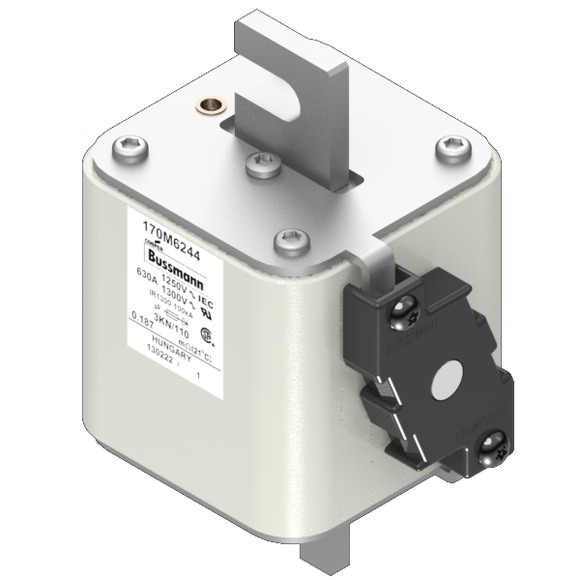 Bussmann. Предохранитель, высокая скорость, 630 A, AC 1250 V, size 3, 76 x 92 x 139 мм, aR, DIN, IEC, одинарный индикатор - 170M6244