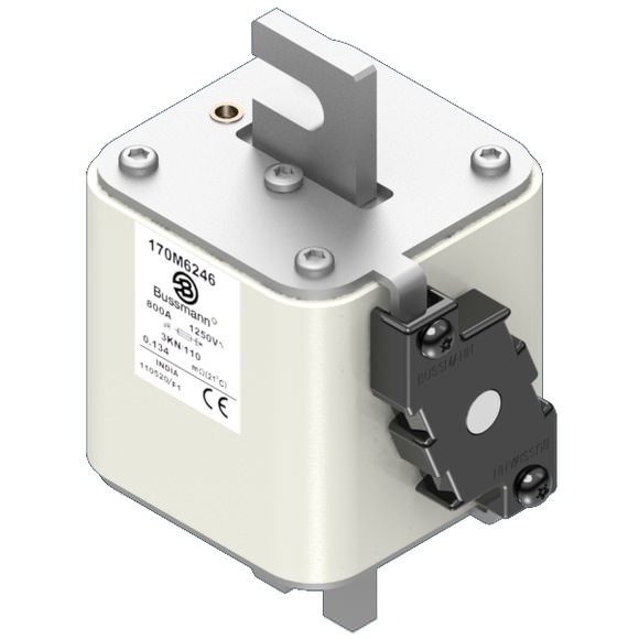 Bussmann. Предохранитель, высокая скорость, 800 A, AC 1250 V, size 3, 76 x 92 x 139 мм, aR, DIN, IEC, одинарный индикатор - 170M6246