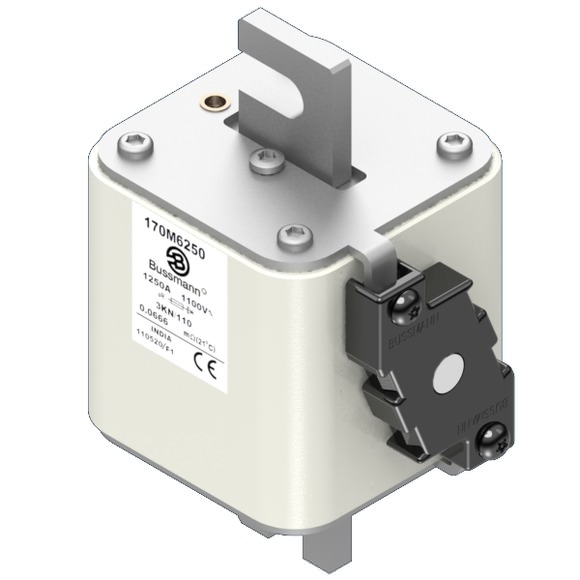 Bussmann. Предохранитель, высокая скорость, 1250 A, AC 1100 V, size 3, 76 x 92 x 139 мм, aR, DIN, IEC, одинарный индикатор - 170M6250
