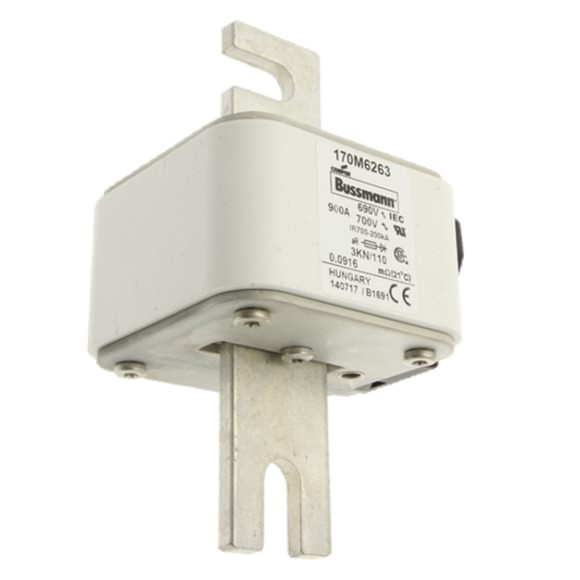 Bussmann. Предохранитель, высокая скорость, 900 A, перем. ток 690 В, DIN 3, aR, DIN, IEC, одинарный индикатор - 170M6263