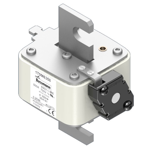Bussmann. Предохранитель, высокая скорость, 500 A, AC 690 V, size 3, 76 x 92 x 126 мм, aR, IEC, одинарный индикатор - 170M6358
