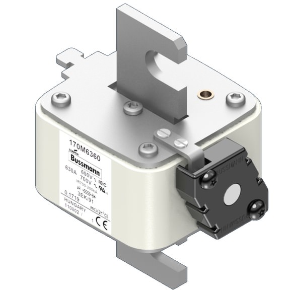 Bussmann. Предохранитель, высокая скорость, 630 A, AC 690 V, size 3, 76 x 92 x 126 мм, aR, IEC, одинарный индикатор - 170M6360