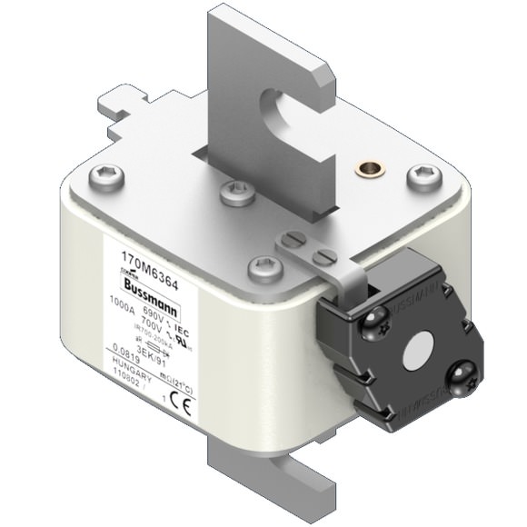 Bussmann. Предохранитель, высокая скорость, 1250 A, AC 690 V, size 3, 76 x 92 x 126 мм, aR, IEC, одинарный индикатор - 170M6366
