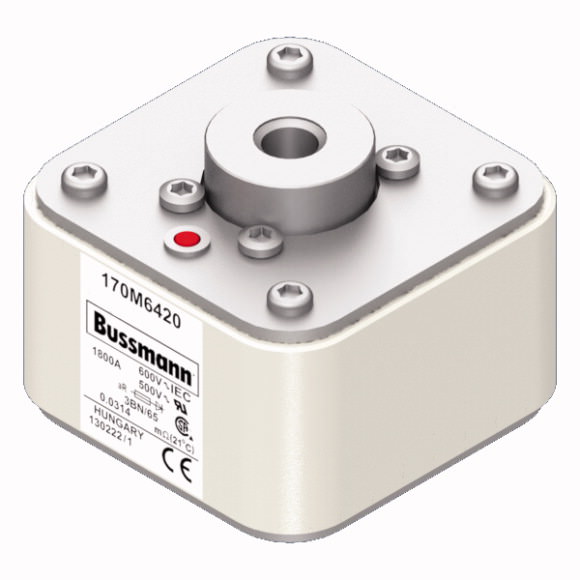 Bussmann. Предохранитель, высокая скорость, 1800 A, AC 600 V, size 3, 76 x 92 x 53 mm, aR, IEC, UL, single indicator - 170M6420