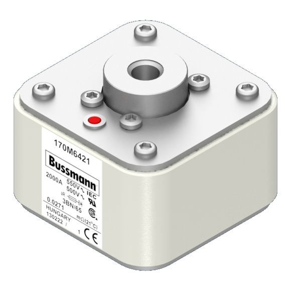 Bussmann. Предохранитель, высокая скорость, 2000 A, AC 550 V, size 3, 76 x 92 x 53 mm, aR, IEC, UL, single indicator - 170M6421