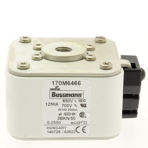 Bussmann. Предохранитель, высокая скорость, 1250 A, перем. ток 690 В, типоразмер 3, aR, IEC, UL, одинарный индикатор - 170M6466