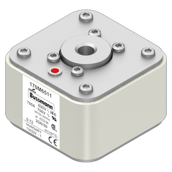 Bussmann. Предохранитель, высокая скорость, 700 A, AC 690 V, size 3, 76 x 92 x 53 мм, aR, IEC, UL, одинарный индикатор - 170M6511