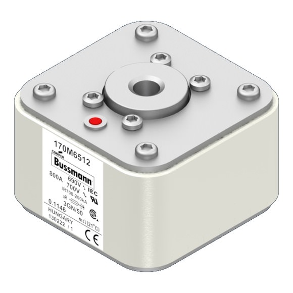 Bussmann. Предохранитель, высокая скорость, 800 A, AC 690 V, size 3, 76 x 92 x 53 мм, aR, IEC, UL, одинарный индикатор - 170M6512