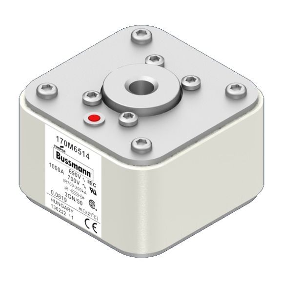 Bussmann. Предохранитель, высокая скорость, 1000 A, AC 690 V, size 3, 76 x 92 x 53 мм, aR, IEC, UL, одинарный индикатор - 170M6514