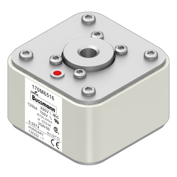 Bussmann. Предохранитель, высокая скорость, 1250 A, AC 690 V, size 3, 76 x 92 x 53 мм, aR, IEC, UL, одинарный индикатор - 170M6516