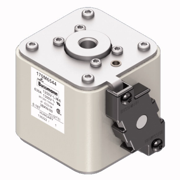 Bussmann. Предохранитель, высокая скорость, 630 A, AC 1250 V, size 3, 76 x 92 x 83 mm, aR, IEC, UL, single indicator - 170M6544