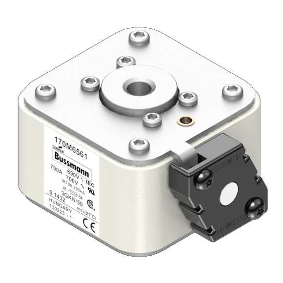 Bussmann. Предохранитель, высокая скорость, 700 A, AC 690 V, size 3, 76 x 92 x 53 мм, aR, IEC, UL, одинарный индикатор - 170M6561