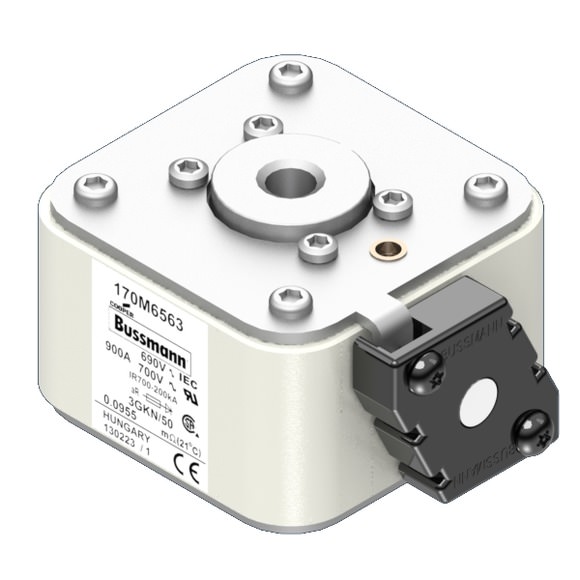 Bussmann. Предохранитель, высокая скорость, 900 A, AC 690 V, size 3, 76 x 92 x 53 мм, aR, IEC, UL, одинарный индикатор - 170M6563
