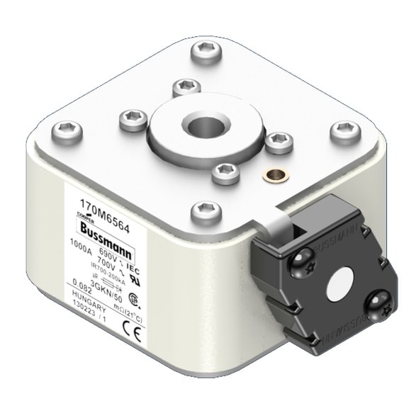 Bussmann. Предохранитель, высокая скорость, 1000 A, AC 690 V, size 3, 76 x 92 x 53 мм, aR, IEC, UL, одинарный индикатор - 170M6564