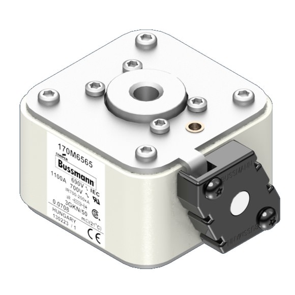 Bussmann. Предохранитель, высокая скорость, 1100 A, AC 690 V, size 3, 76 x 92 x 53 мм, aR, IEC, UL, одинарный индикатор - 170M6565