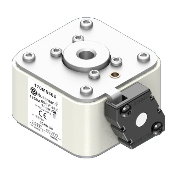 Bussmann. Предохранитель, высокая скорость, 1250 A, AC 690 V, size 3, 76 x 92 x 53 мм, aR, IEC, UL, одинарный индикатор - 170M6566