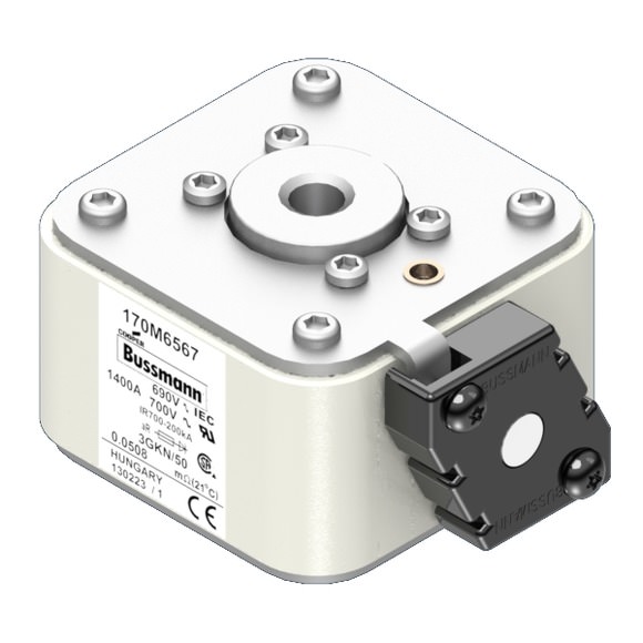 Bussmann. Предохранитель, высокая скорость, 1400 A, AC 690 V, size 3, 76 x 92 x 53 мм, aR, IEC, UL, одинарный индикатор - 170M6567