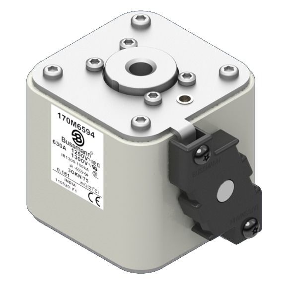 Bussmann. Предохранитель, высокая скорость, 630 A, AC 1250 V, size 3, 76 x 92 x 76 мм, aR, IEC, UL, одинарный индикатор - 170M6594