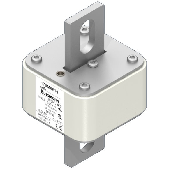 Bussmann. Предохранитель, высокая скорость, 1000 A, AC 690 V, size 3, 76 x 92 x 135 мм, aR, IEC, UL - 170M6614