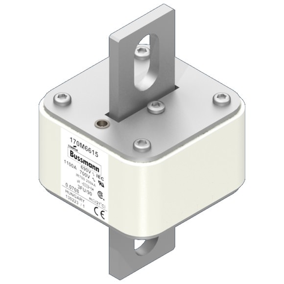Bussmann. Предохранитель, высокая скорость, 1100 A, AC 690 V, size 3, 76 x 92 x 135 мм, aR, IEC, UL - 170M6615