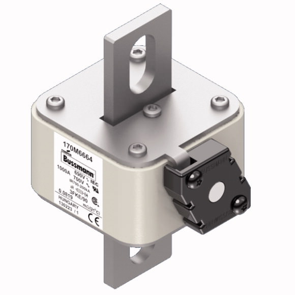Bussmann. Предохранитель, высокая скорость, 1000 A, AC 690 V, size 3, 76 x 92 x 135 mm, aR, IEC, UL, single indicator - 170M6664