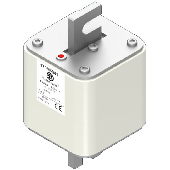 Bussmann. Предохранитель, высокая скорость, 1500 A, AC 800 V, size 3, 76 x 90 x 141 мм, aR, IEC, одинарный индикатор - 170M6681