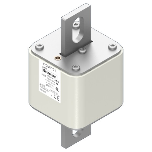 Bussmann. Предохранитель, высокая скорость, 1250 A, AC 1000 V, size 3, 76 x 92 x 159 мм, aR, IEC, UL - 170M6700
