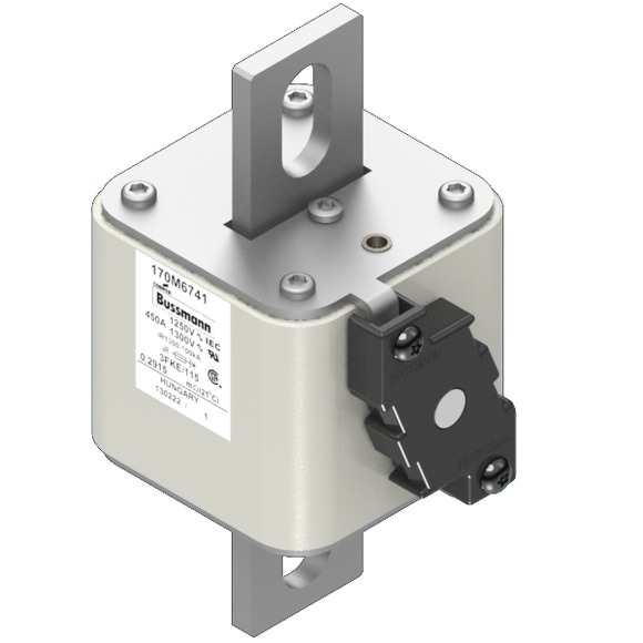 Bussmann. Предохранитель, высокая скорость, 450 A, AC 1250 V, size 3, 76 x 92 x 159 мм, aR, IEC, UL, одинарный индикатор - 170M6741